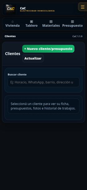 Clientes y presupuestos guardados