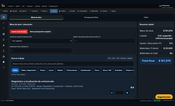 Mano de obra y presupuesto final